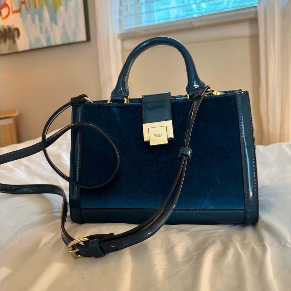 Dune London Teal Velvet & Patent Pleather Shoulder Bag
